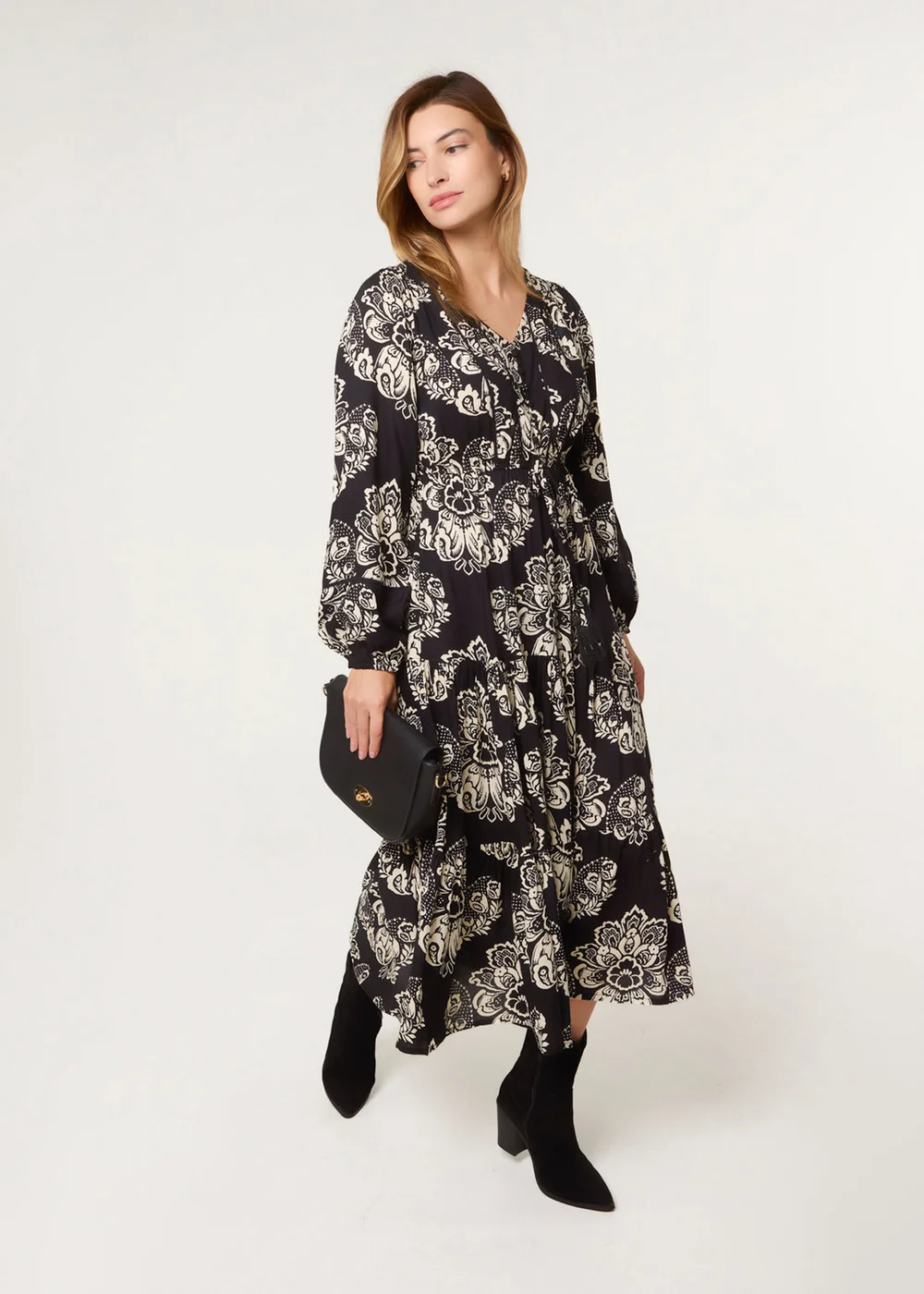 Blue Vanilla Black Button Front Midi Dress - M/L Image 1