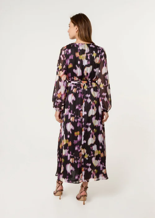 Blue Vanilla Black Shimmery Watercolour Wrap Maxi Dress - S Image 5