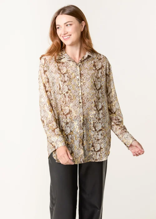 Blue Vanilla Gold Snake Print Long Sleeve Shirt - S Image 1