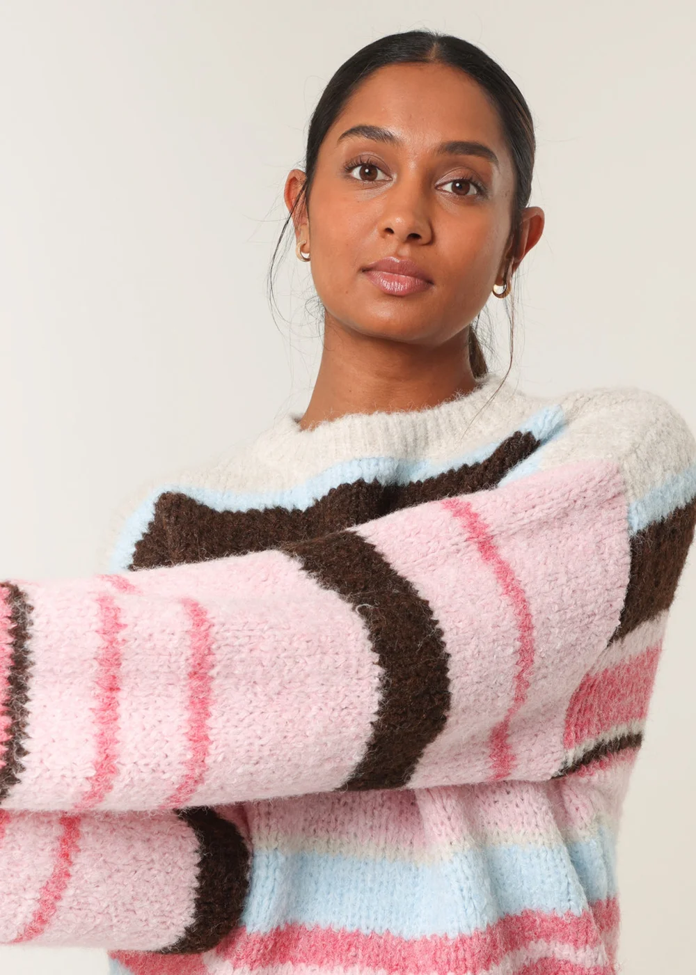 Blue Vanilla Pink Colourful Block Horizontal Stripes Jumper - M/L Image 1