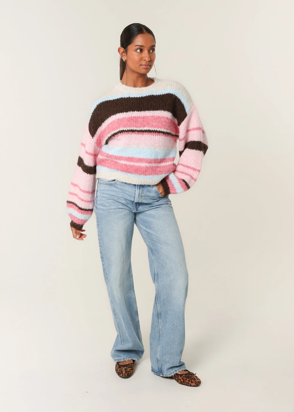 Blue Vanilla Pink Colourful Block Horizontal Stripes Jumper - M/L Image 3