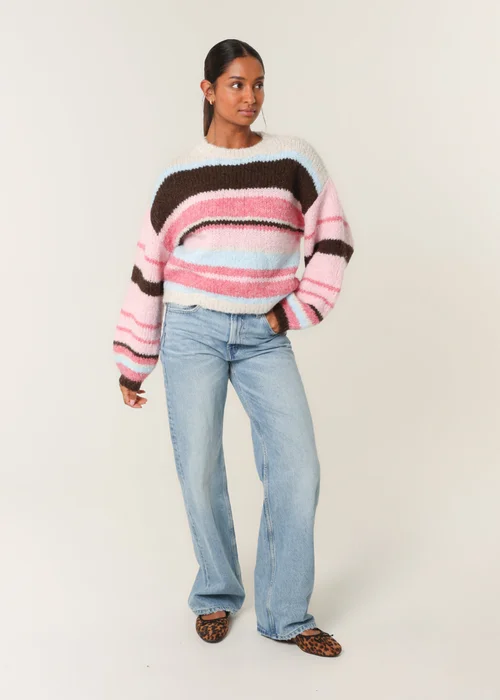 Blue Vanilla Pink Colourful Block Horizontal Stripes Jumper - M/L Image 3