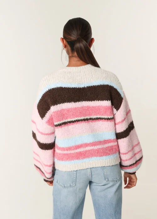 Blue Vanilla Pink Colourful Block Horizontal Stripes Jumper - M/L Image 5