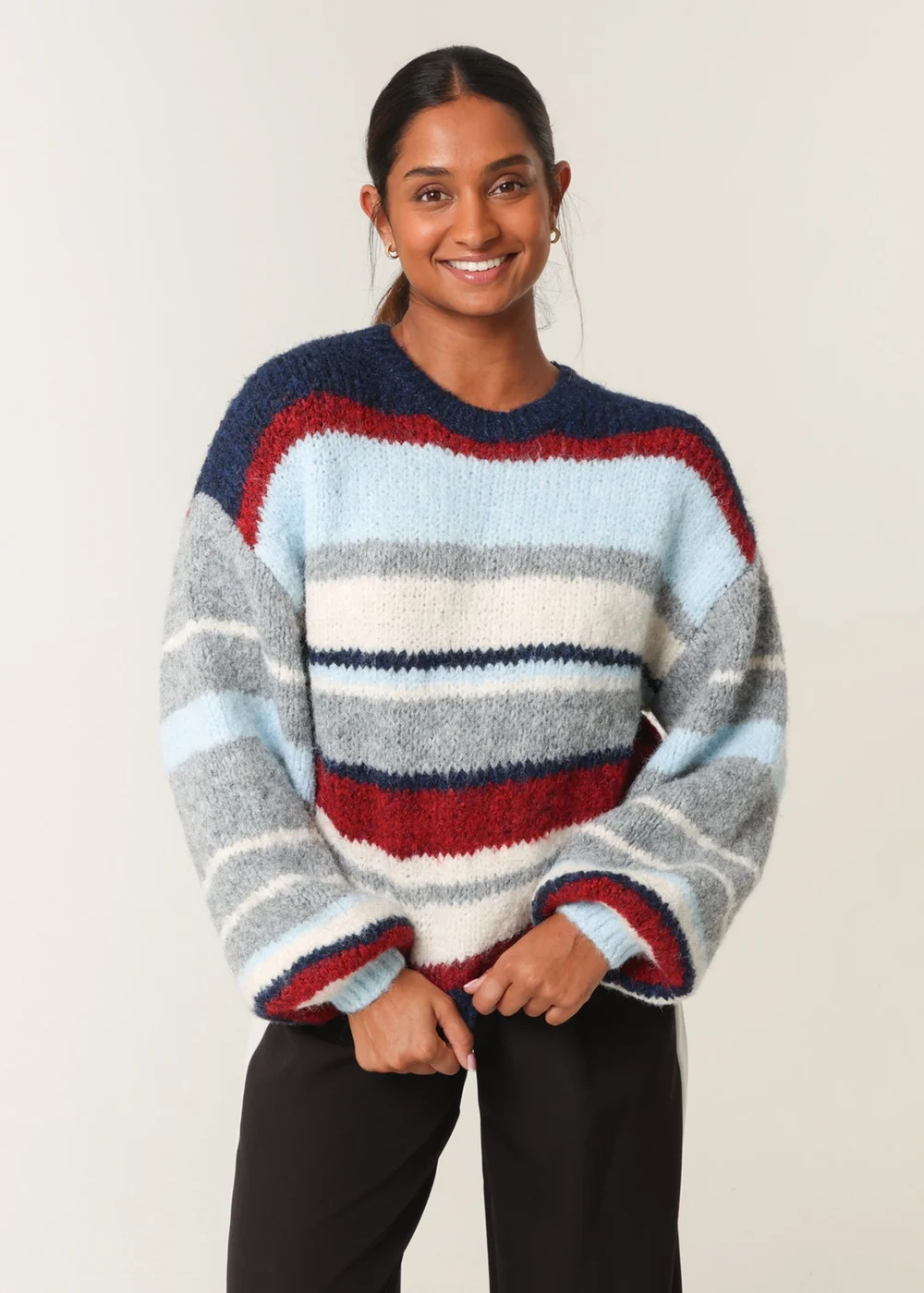 Blue Vanilla Navy Colourful Block Horizontal Stripes Jumper - S/M Image 3