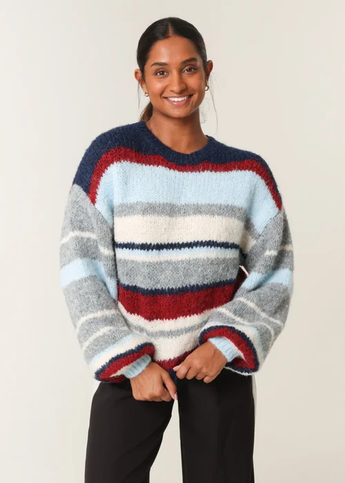 Blue Vanilla Navy Colourful Block Horizontal Stripes Jumper - S/M Image 3