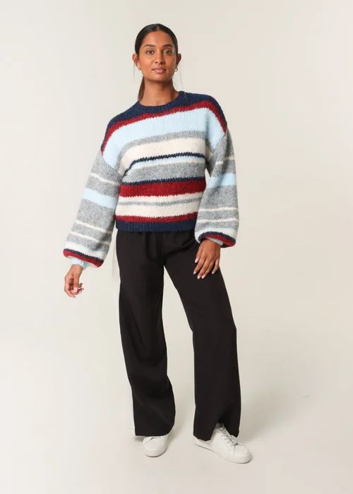 Blue Vanilla Navy Colourful Block Horizontal Stripes Jumper - S/M Image 4