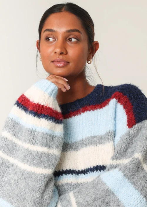 Blue Vanilla Navy Colourful Block Horizontal Stripes Jumper - S/M Image 5