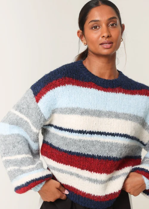 Blue Vanilla Navy Colourful Block Horizontal Stripes Jumper - S/M Image 1