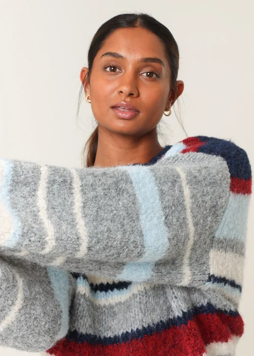 Blue Vanilla Navy Colourful Block Horizontal Stripes Jumper - S/M Image 2