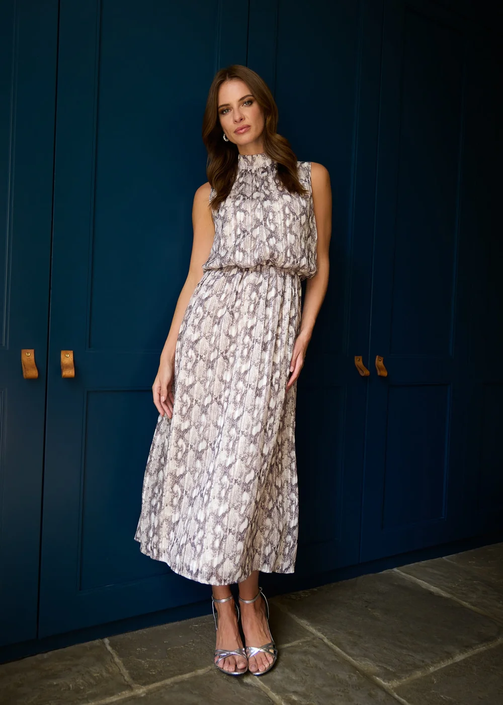 Blue Vanilla Grey Snake Print Diamante Dress - S Image 5