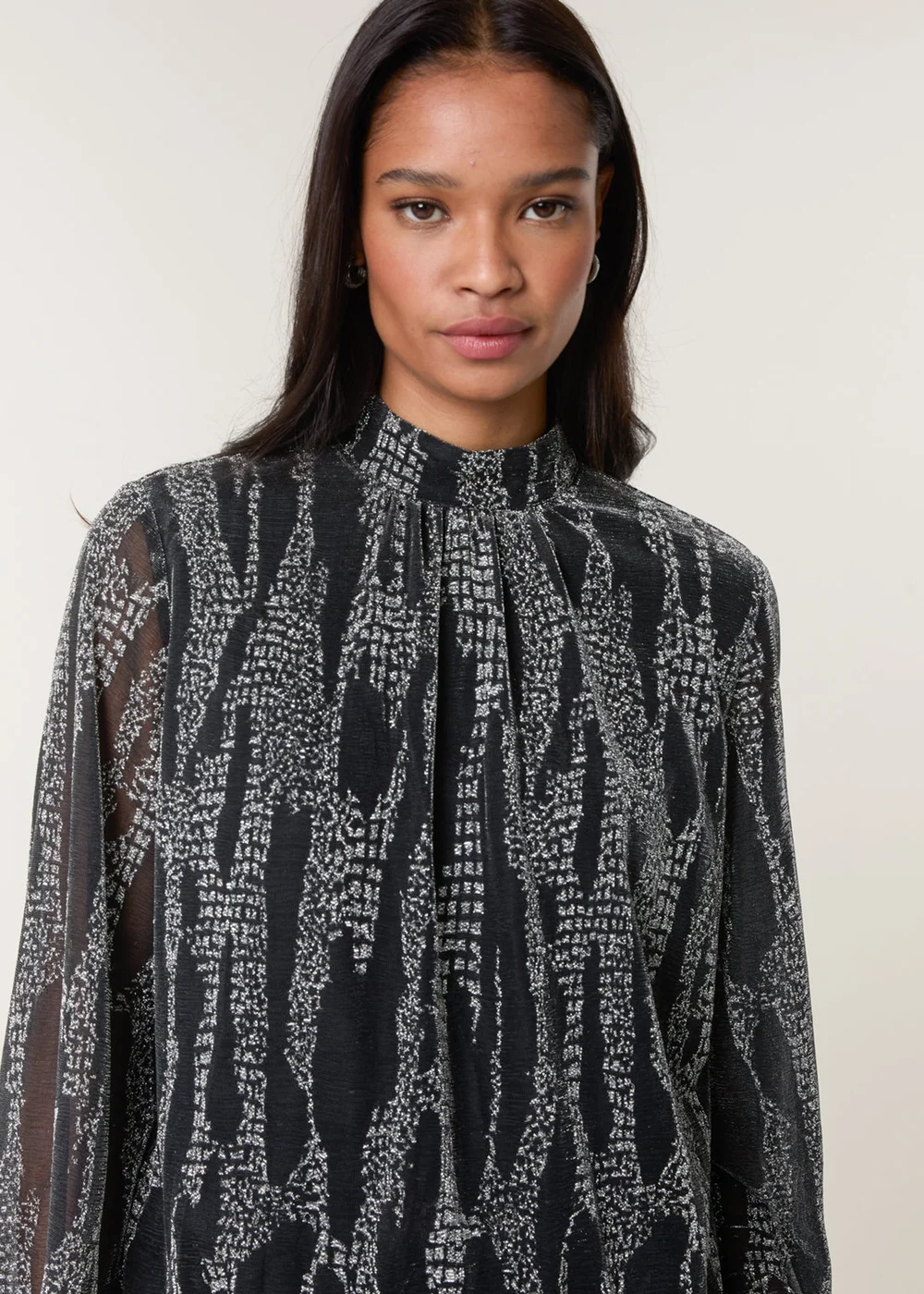 Blue Vanilla Silver Snake High Neck Puff Ball Blouse - S Image 3