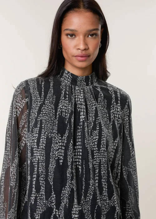 Blue Vanilla Silver Snake High Neck Puff Ball Blouse - S Image 3