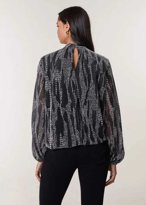 Blue Vanilla Silver Snake High Neck Puff Ball Blouse - S Image 5