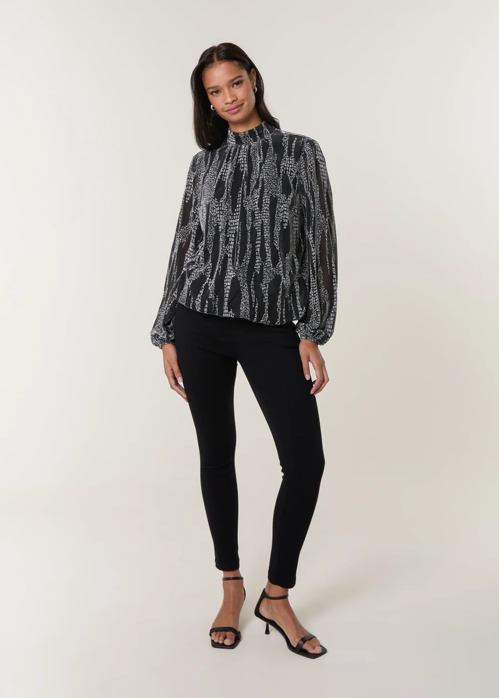 Blue Vanilla Silver Snake High Neck Puff Ball Blouse - S Image 2