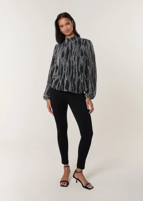 Blue Vanilla Silver Snake High Neck Puff Ball Blouse - S Image 2