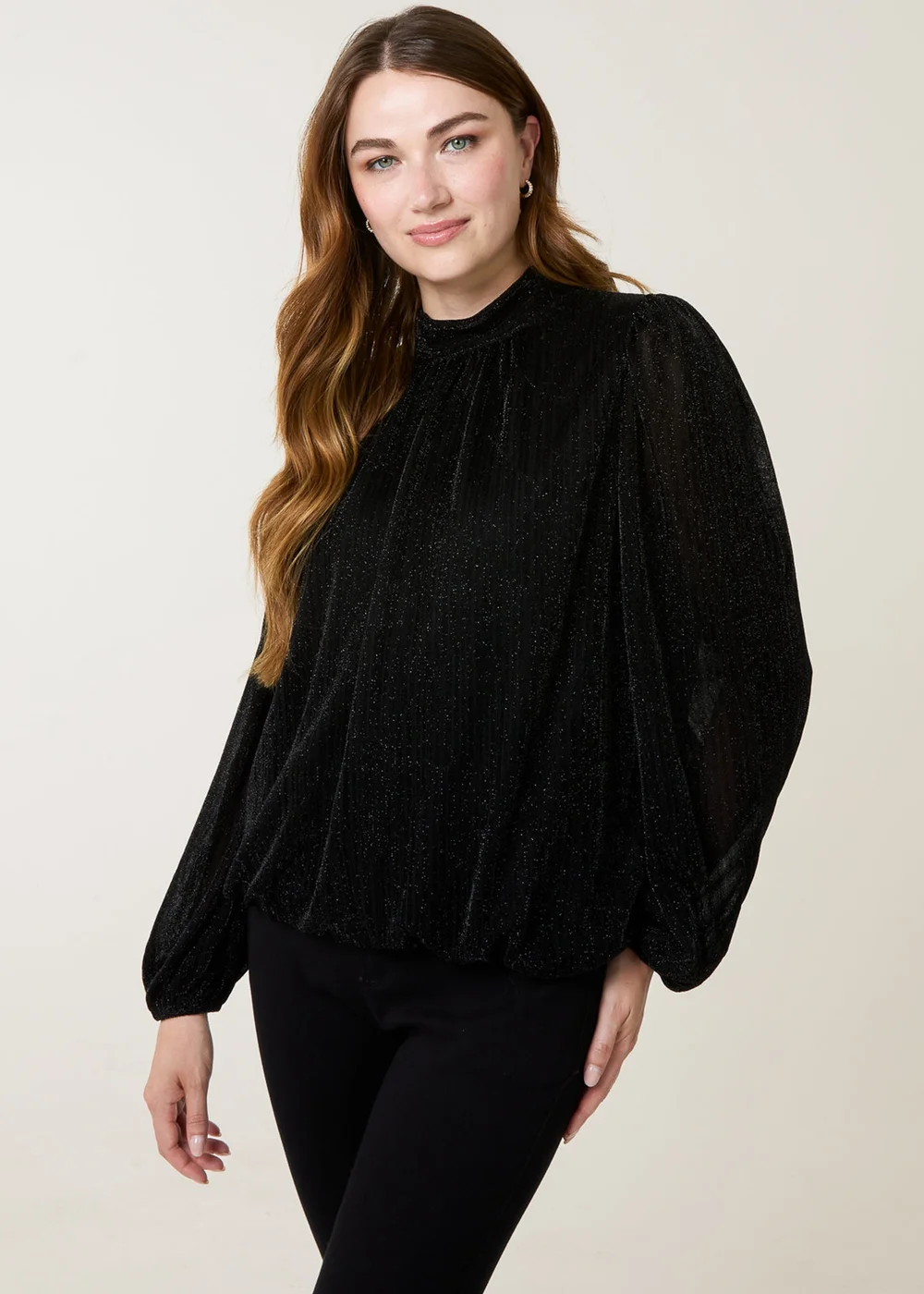 Blue Vanilla Black Shimmery High Neck Puff Ball Top - XL Image 2
