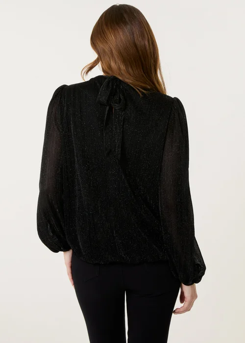 Blue Vanilla Black Shimmery High Neck Puff Ball Top - XL Image 4