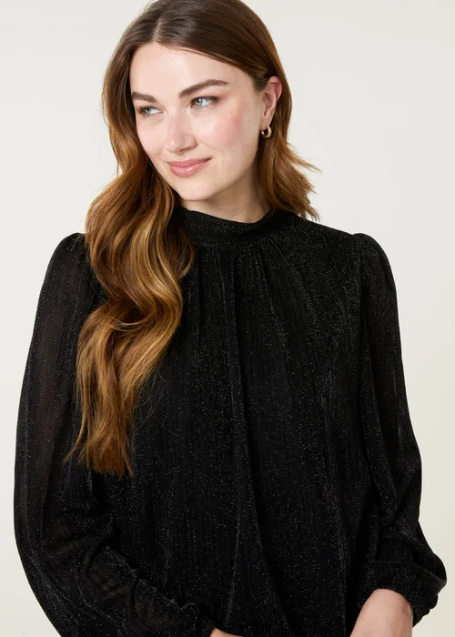 Blue Vanilla Black Shimmery High Neck Puff Ball Top - XL Image 1