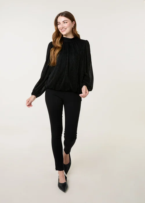 Blue Vanilla Black Shimmery High Neck Puff Ball Top - XL Image 3