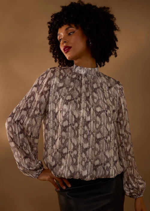 Blue Vanilla Grey Rhinestone Studded Snake Print Blouse - M Image 1