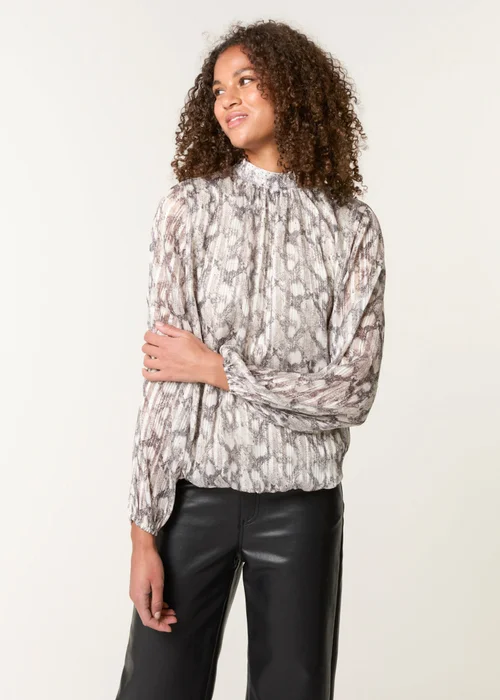 Blue Vanilla Grey Rhinestone Studded Snake Print Blouse - M Image 2