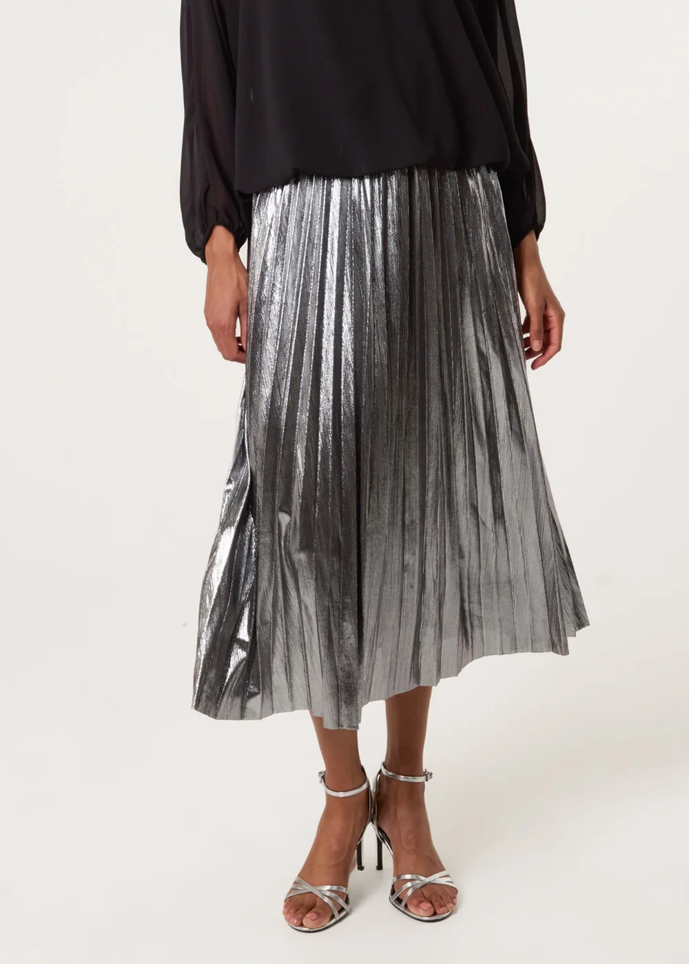 Blue Vanilla Grey Metallic Pleated Tulle Skirt - S/M Image 2