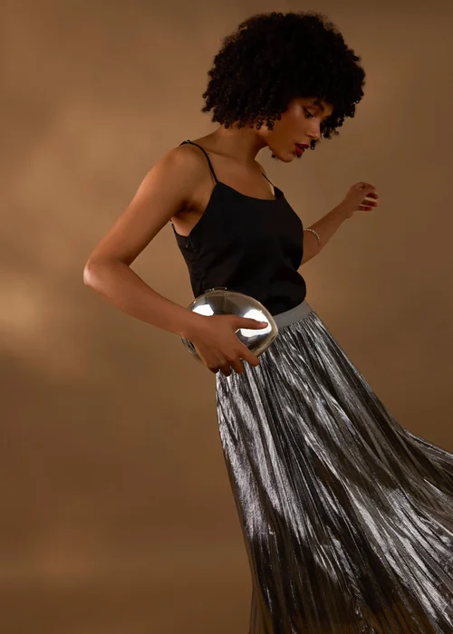 Blue Vanilla Grey Metallic Pleated Tulle Skirt - S/M Image 5