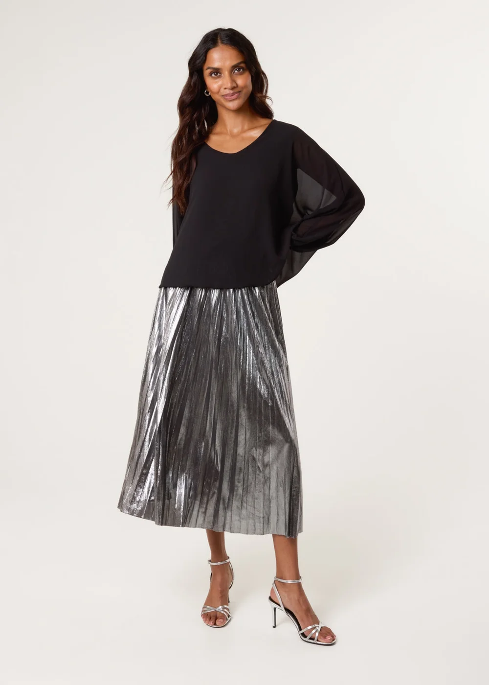 Blue Vanilla Grey Metallic Pleated Tulle Skirt - S/M Image 1