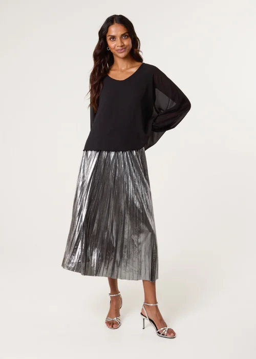 Blue Vanilla Grey Metallic Pleated Tulle Skirt - S/M Image 1