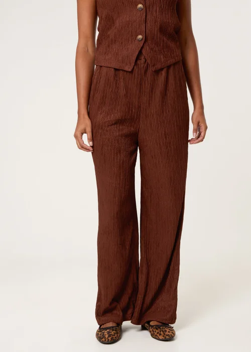 Blue Vanilla Brown Crinkle Elasticated Waist Wide Leg Trousers - L Image 2