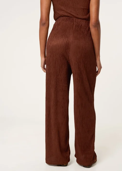 Blue Vanilla Brown Crinkle Elasticated Waist Wide Leg Trousers - L Image 4