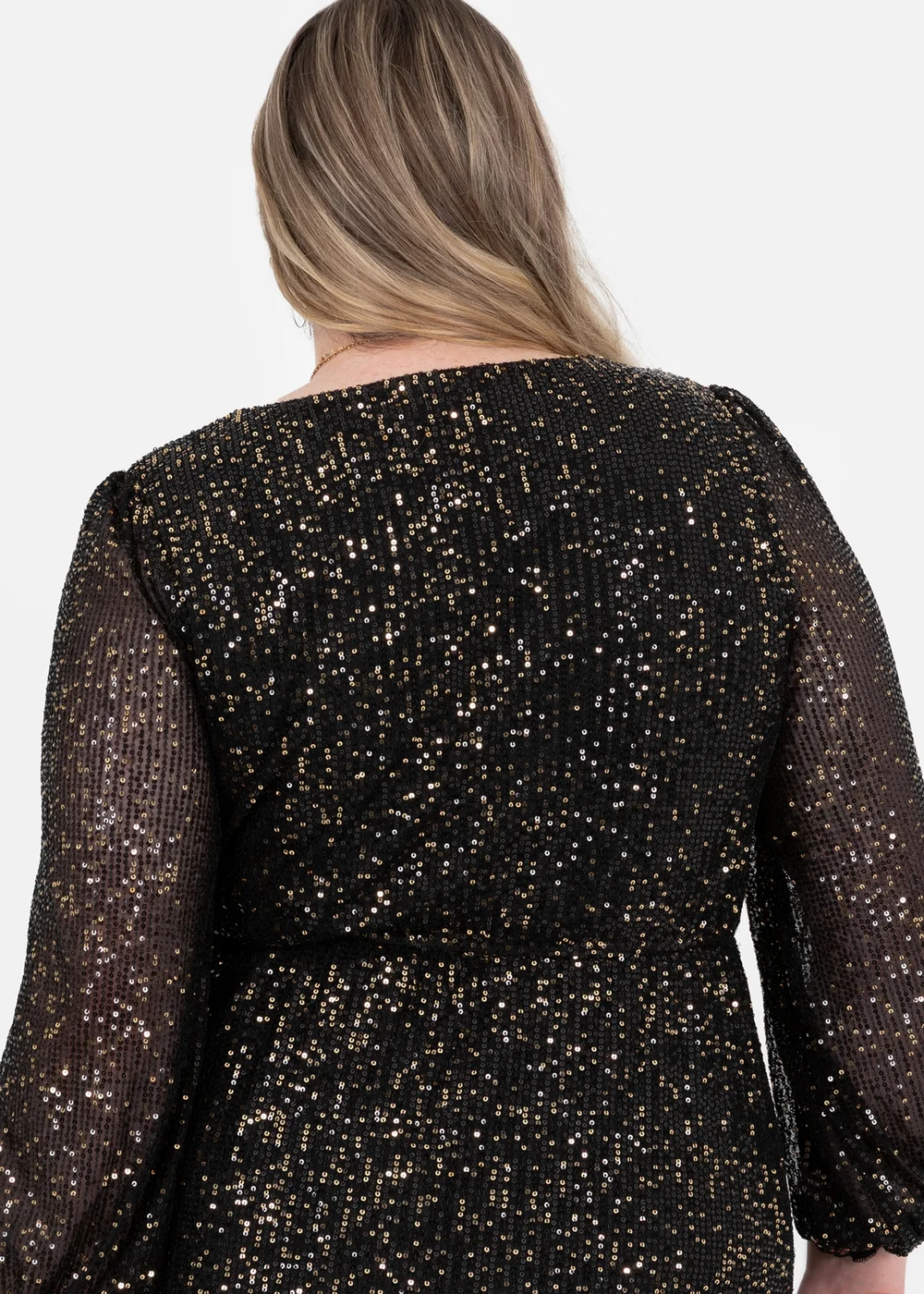 Lovedrobe Black & Gold Sequin Faux Wrap Long Sleeve Midi Dress - 22 | Matalan Lovedrobe Black & Gold Sequin Faux Wrap Long Sleeve Midi Dress - 22 | Matalan