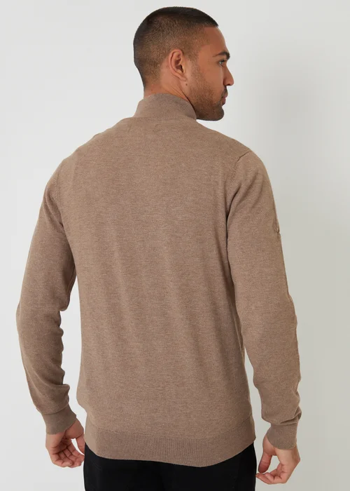 Threadbare Taupe Funnel Neck Quarter Zip Knitted Jumper - M Image 2