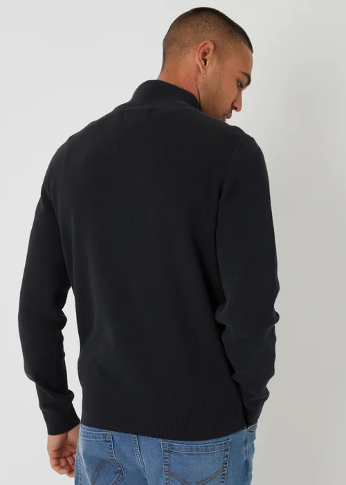 Threadbare Black Cotton Blend Knitted Quarter Zip Jumper - M Image 2