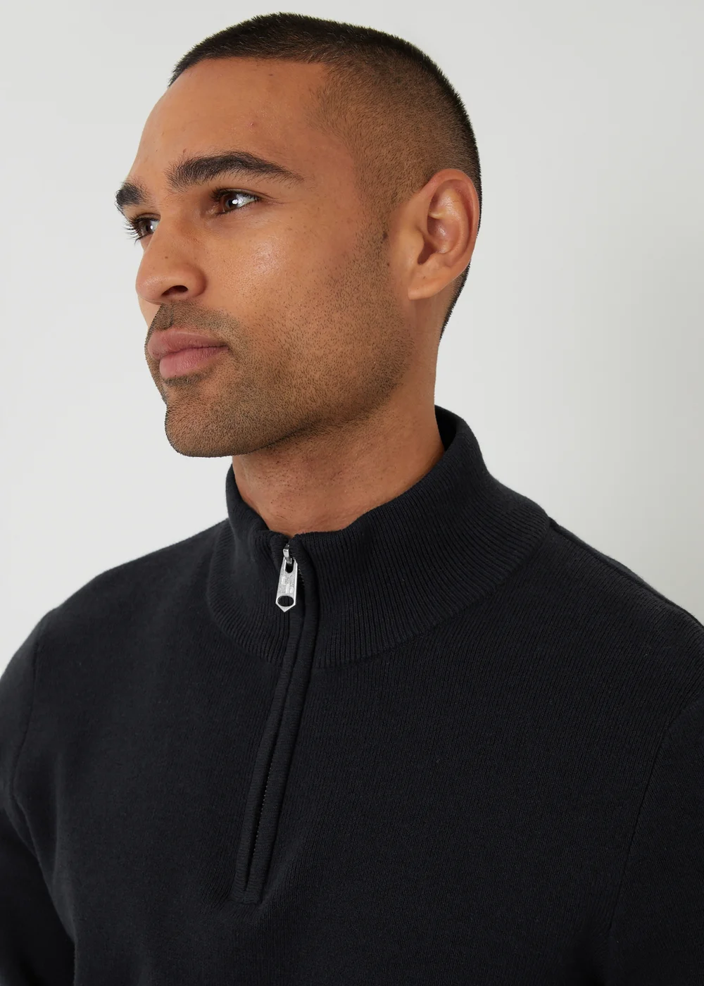Threadbare Black Cotton Blend Knitted Quarter Zip Jumper - M Image 4