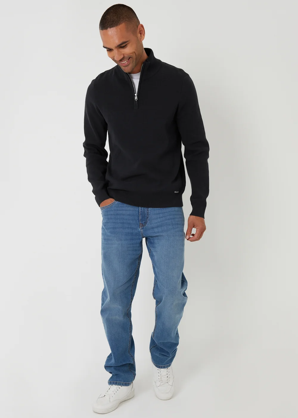 Threadbare Black Cotton Blend Knitted Quarter Zip Jumper - M Image 3
