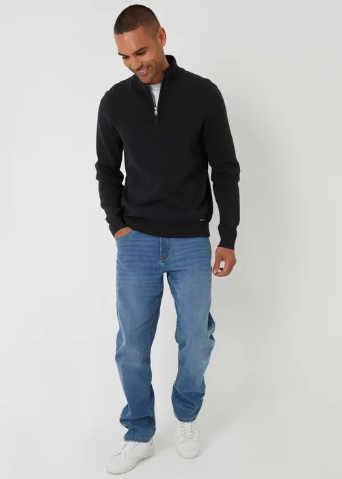 Threadbare Black Cotton Blend Knitted Quarter Zip Jumper - M Image 3