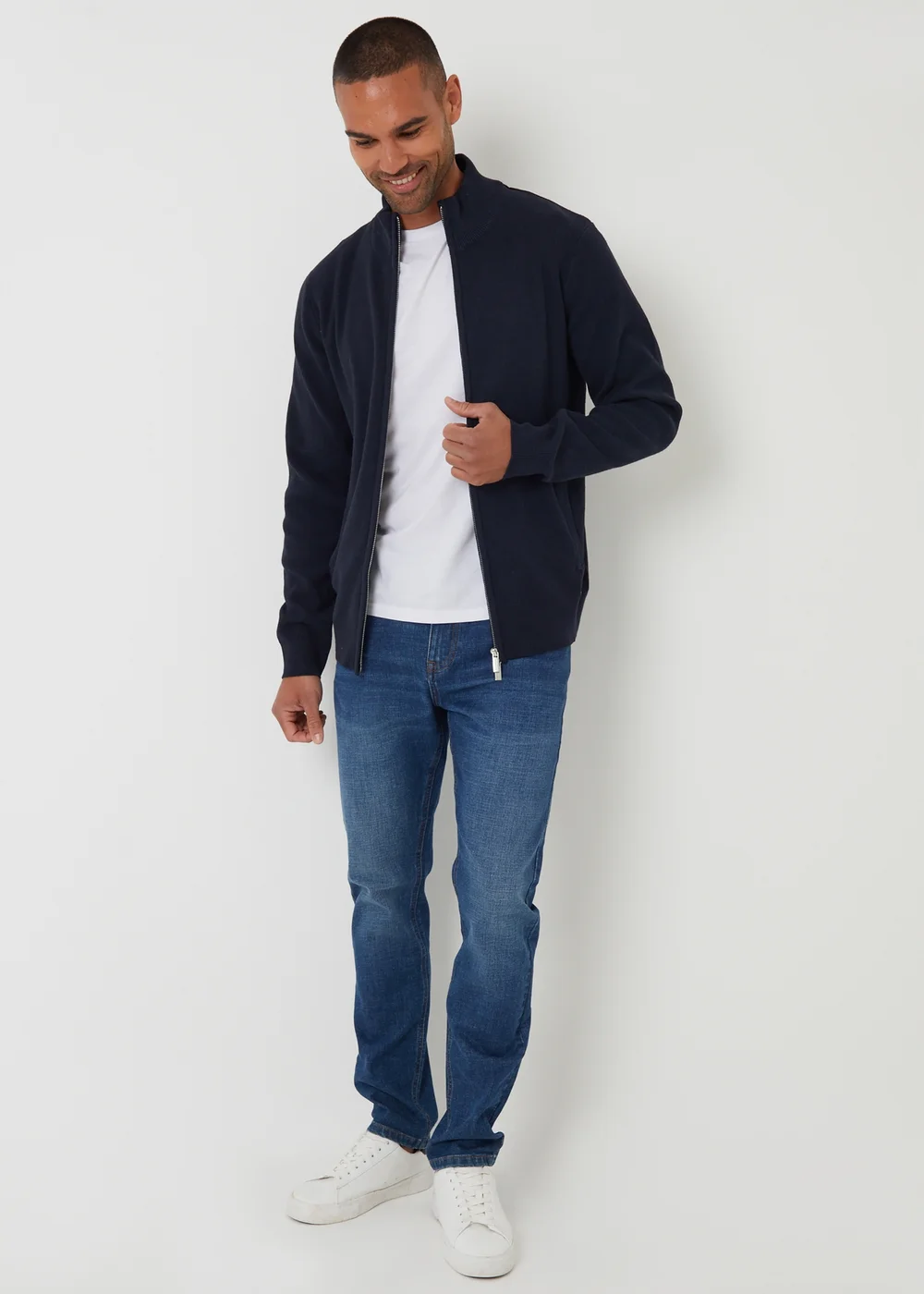 Threadbare Navy Cotton Blend Zip Up Funnel Neck Cardigan - 2XL Image 3