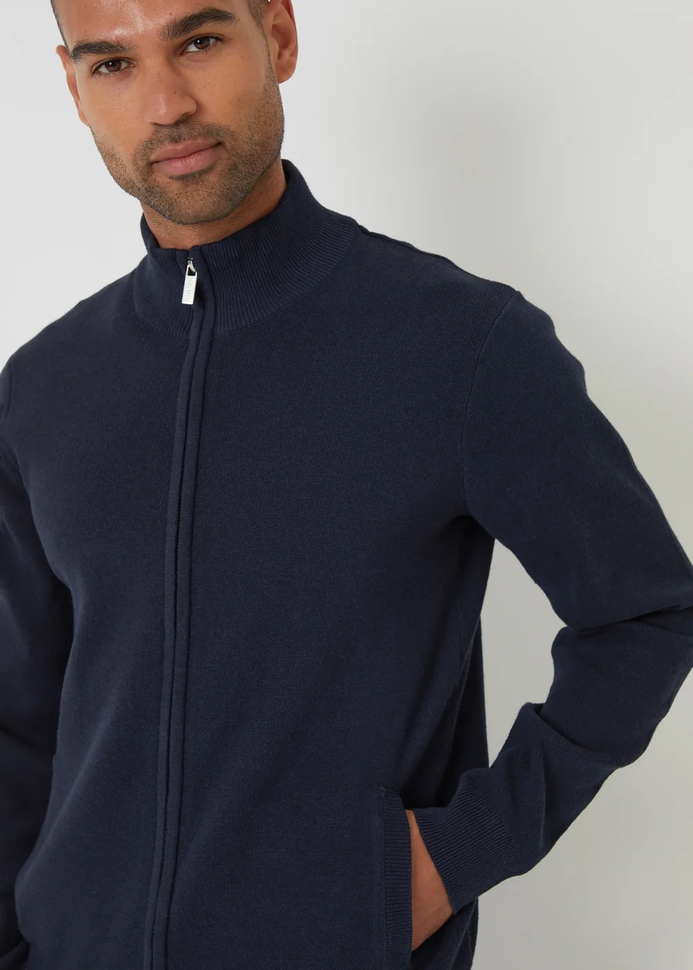 Threadbare Navy Cotton Blend Zip Up Funnel Neck Cardigan - 2XL Image 4