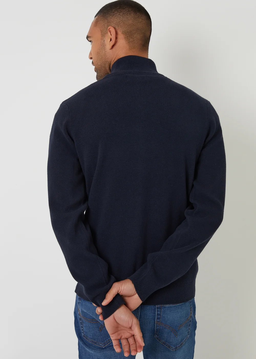Threadbare Navy Cotton Blend Zip Up Funnel Neck Cardigan - 2XL Image 2