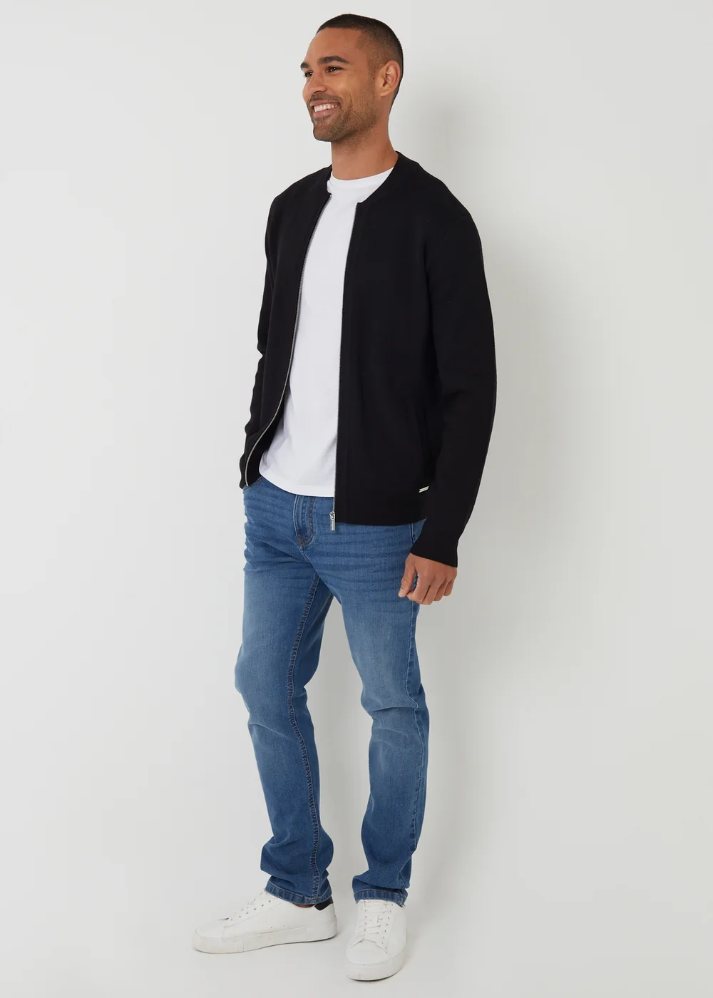 Threadbare Black Bomber-Style Knitted Zip Through Cardigan - 2XL Image 3
