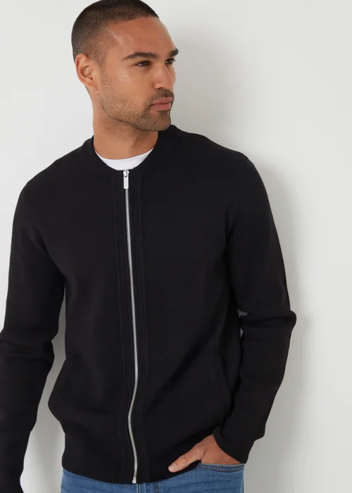Threadbare Black Bomber-Style Knitted Zip Through Cardigan - 2XL Image 4