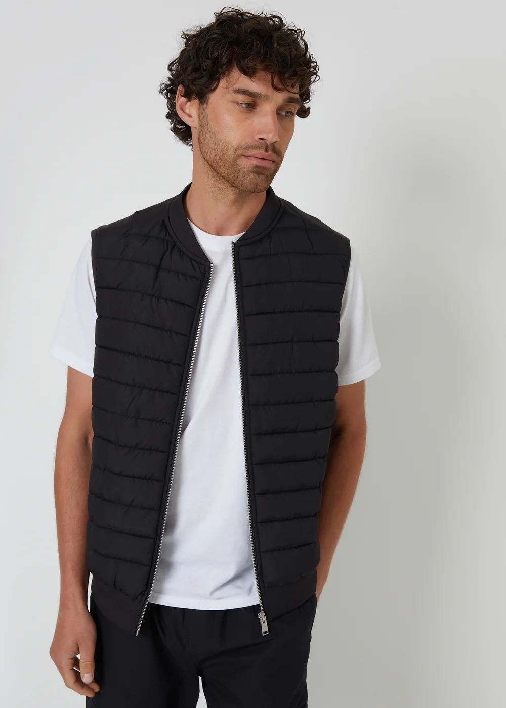 Threadbare Black Quilted Hybrid Gilet - M Image 1