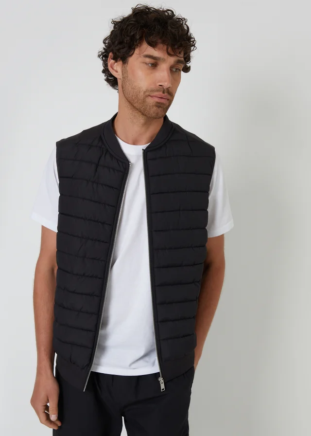 Threadbare Black Quilted Hybrid Gilet