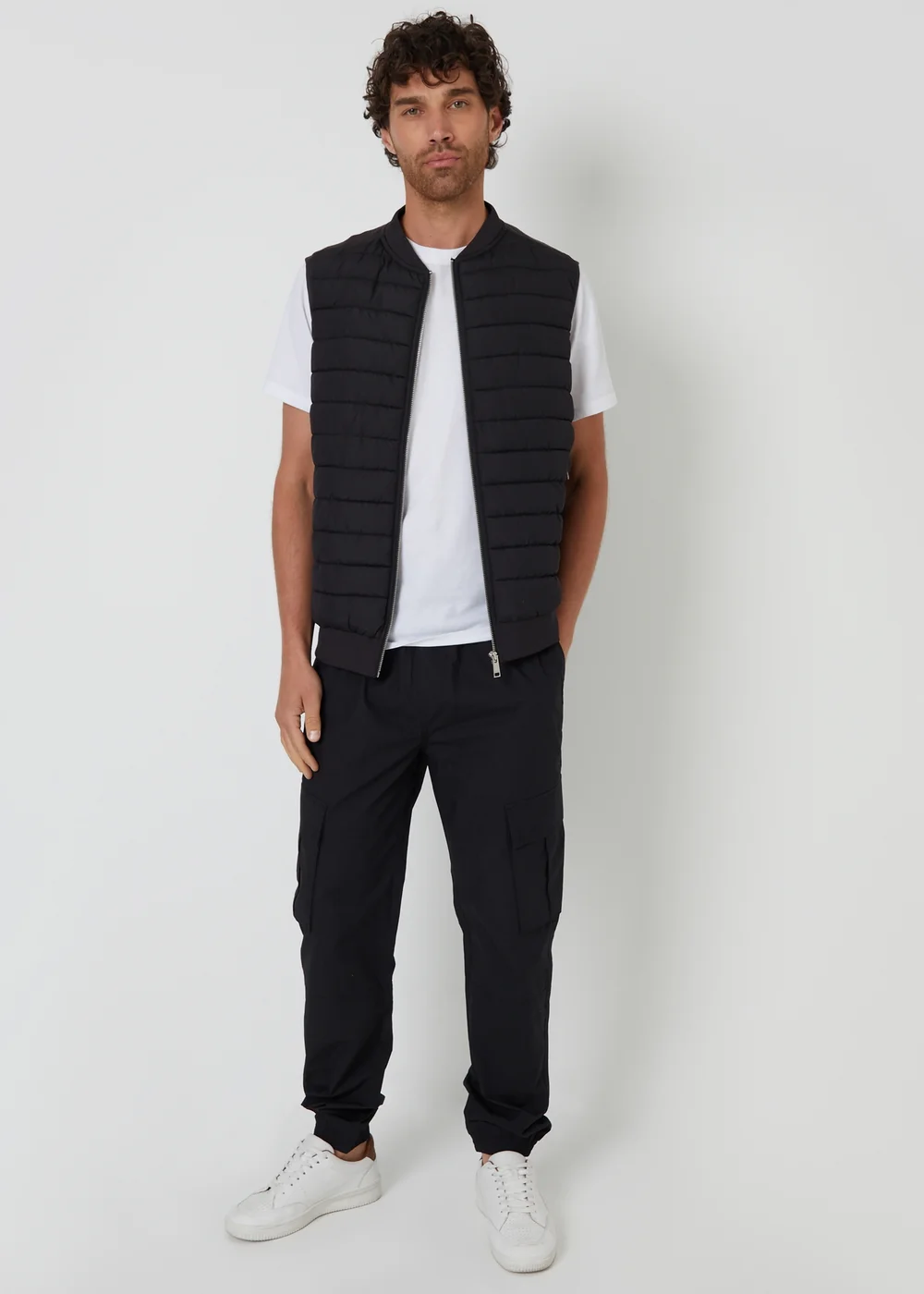 Threadbare Black Quilted Hybrid Gilet - M Image 3