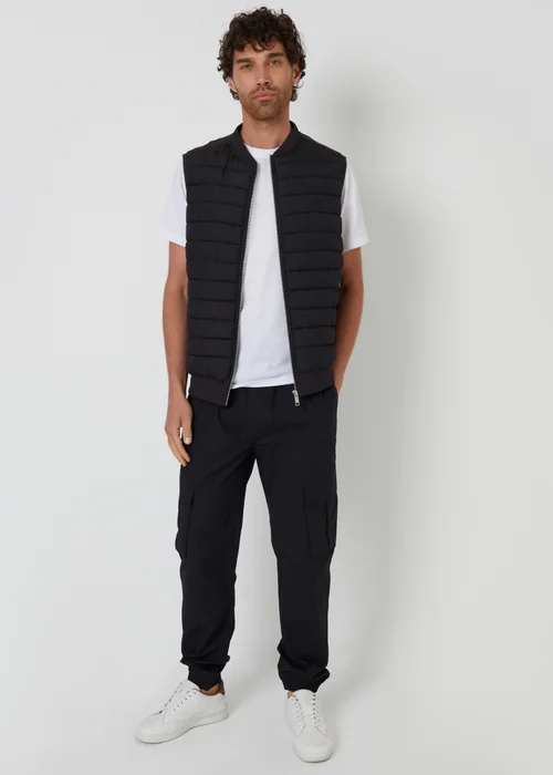 Threadbare Black Quilted Hybrid Gilet - M Image 3