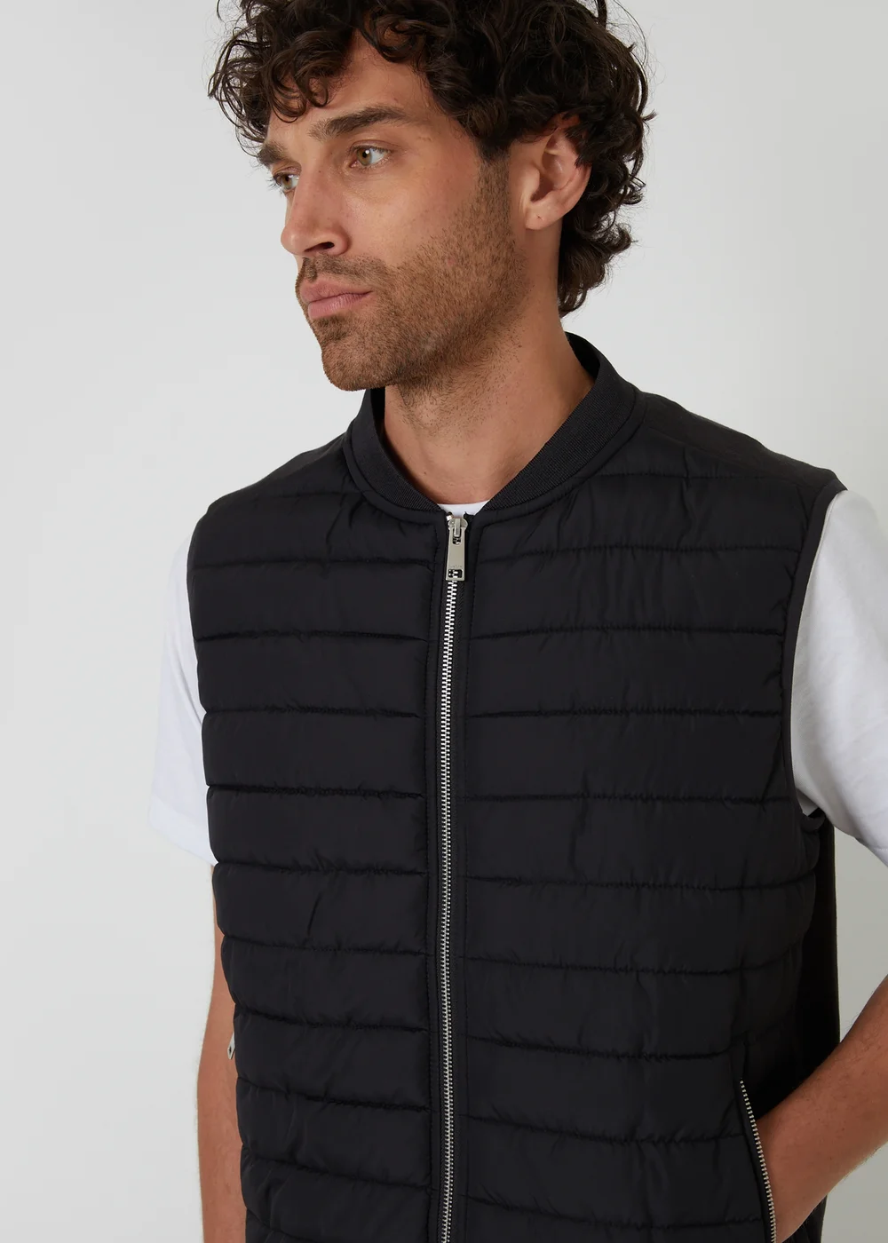 Threadbare Black Quilted Hybrid Gilet - M Image 4