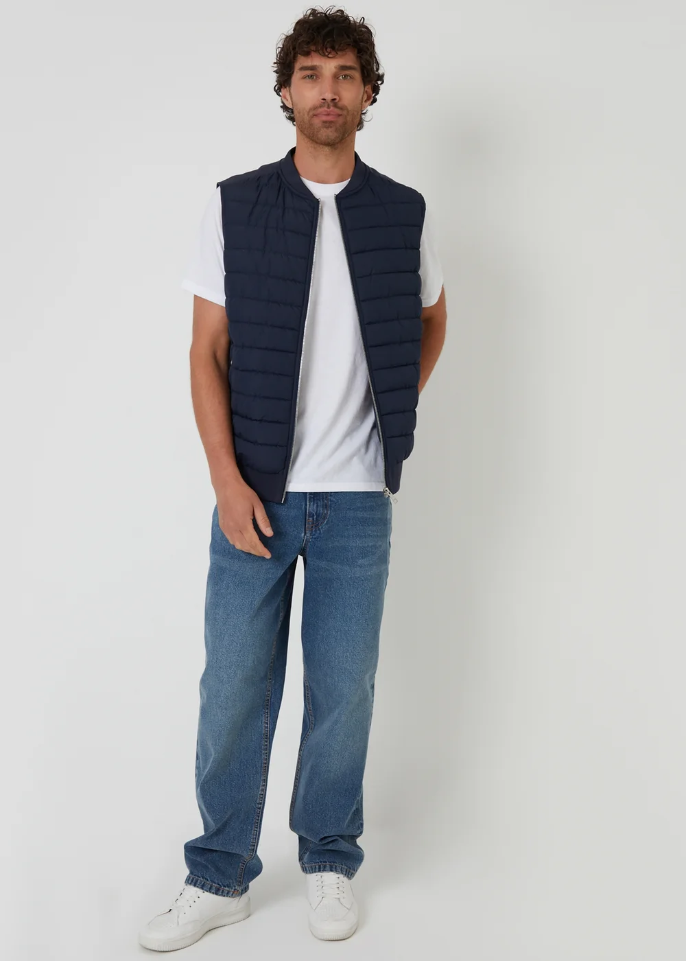 Threadbare Navy Quilted Hybrid Gilet - M Image 3