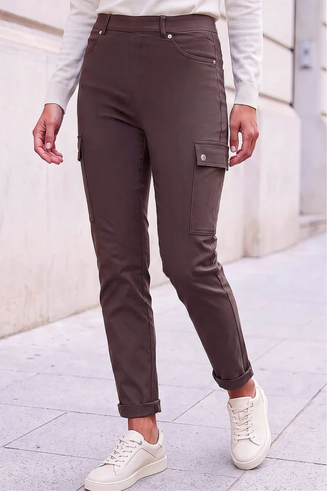 Roman Chocolate Turn Up Stretch Cargo Trousers