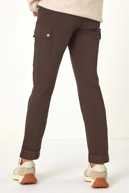 Roman Chocolate Turn Up Stretch Cargo Trousers - 12 Image 4